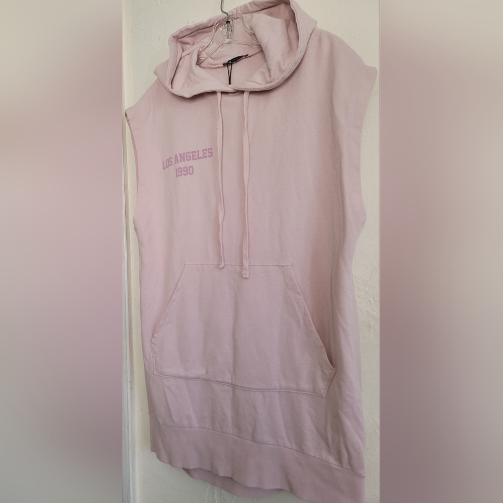 New Zara Pink Washed Plush Sweatshirt Dress Y2K Hoodie 1990 Los Angeles Small - Picture 8 of 15